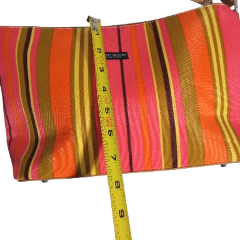 Kate Spade New York Striped Shoulder Bag Pink Orange Canvas Zip Tote